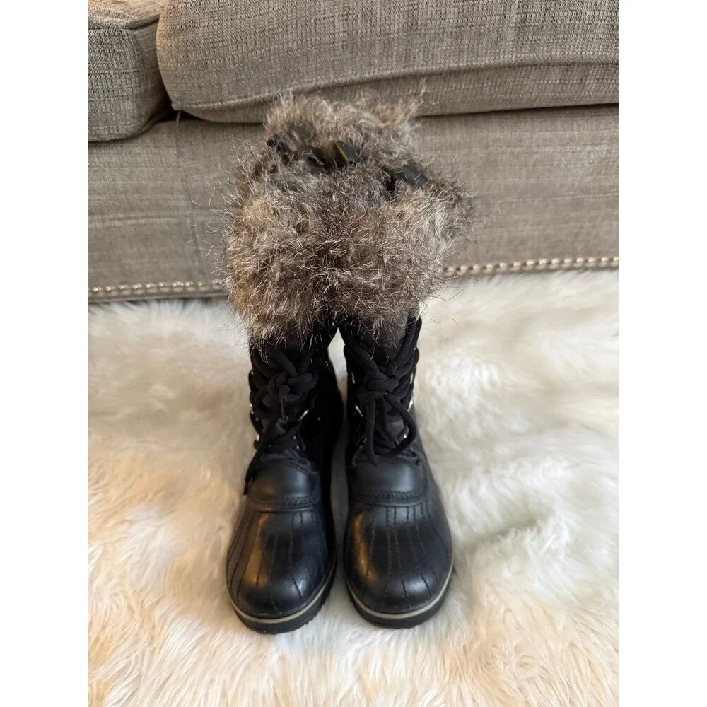 Sorel Black Quilted Waterproof Winter Boots with Faux Fur Trim - Size 8